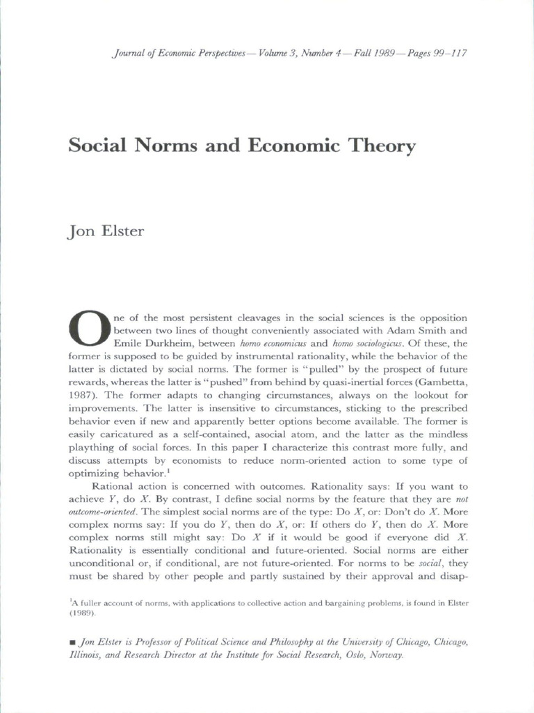 Elster Social Norms and Economic Theory(1) | PDF | Rationality | Argument