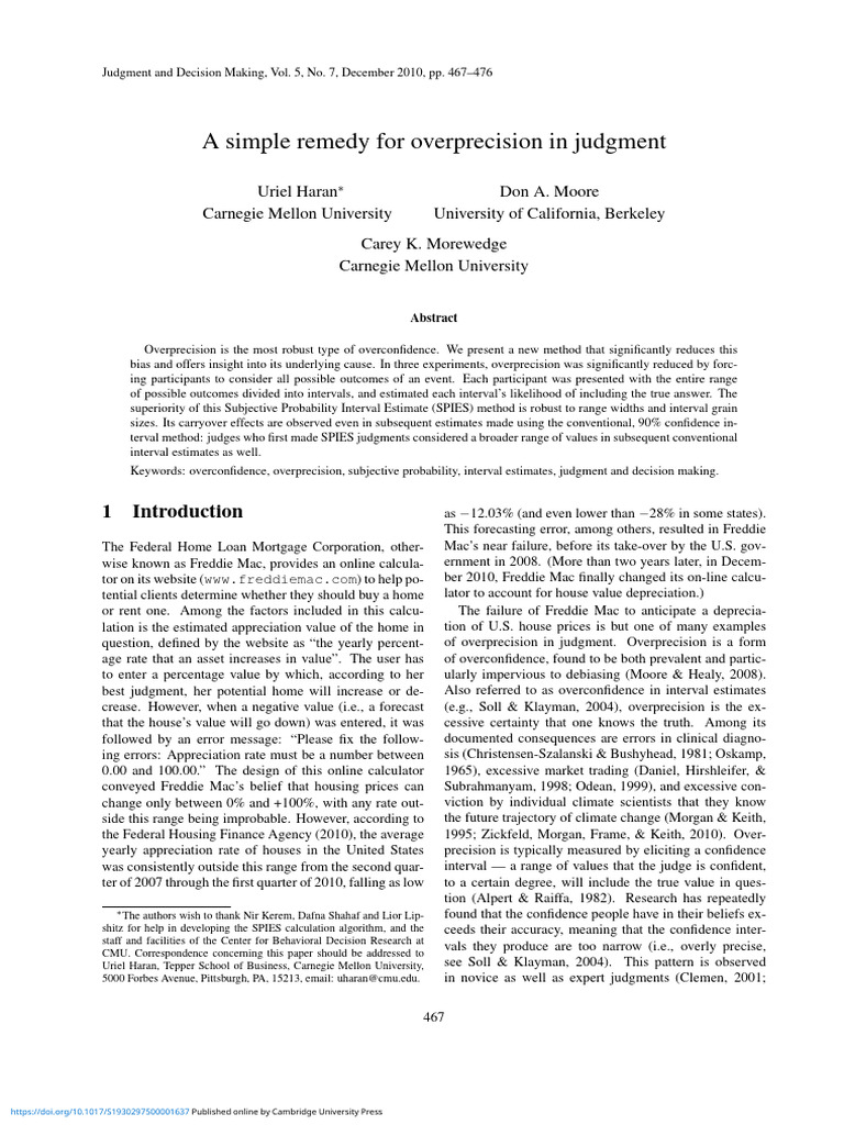 A Simple Remedy for Overprecision in Judgment | PDF