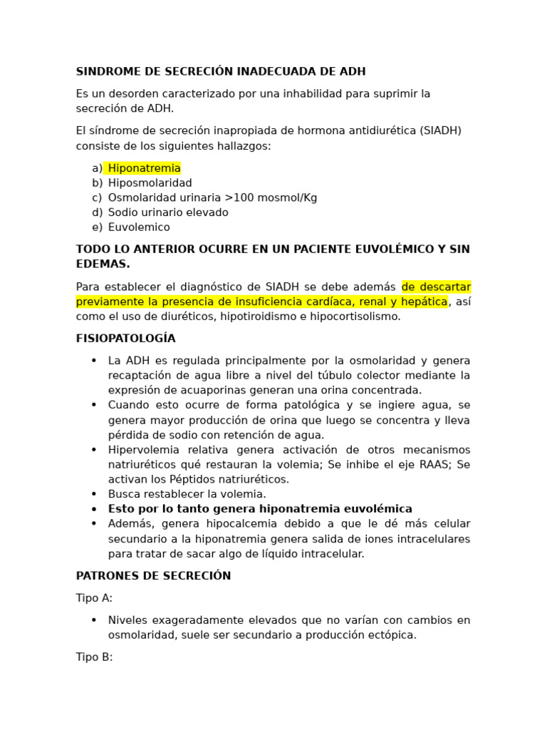 Siadh | PDF | Enfermedades y trastornos | Medicina CLINICA
