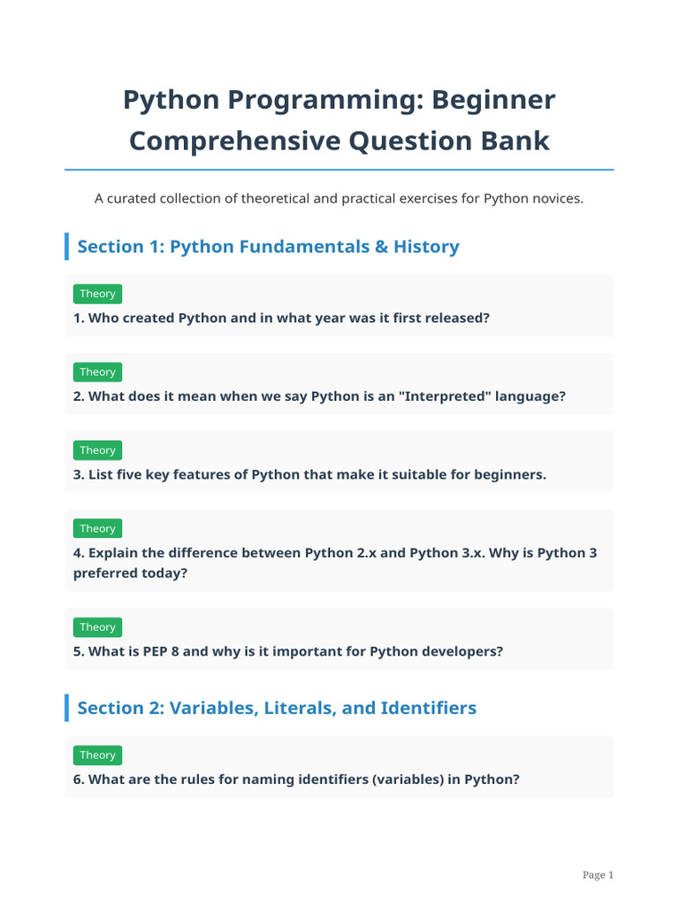 python_beginner_questions | PDF | Control Flow | Python (Programming ...