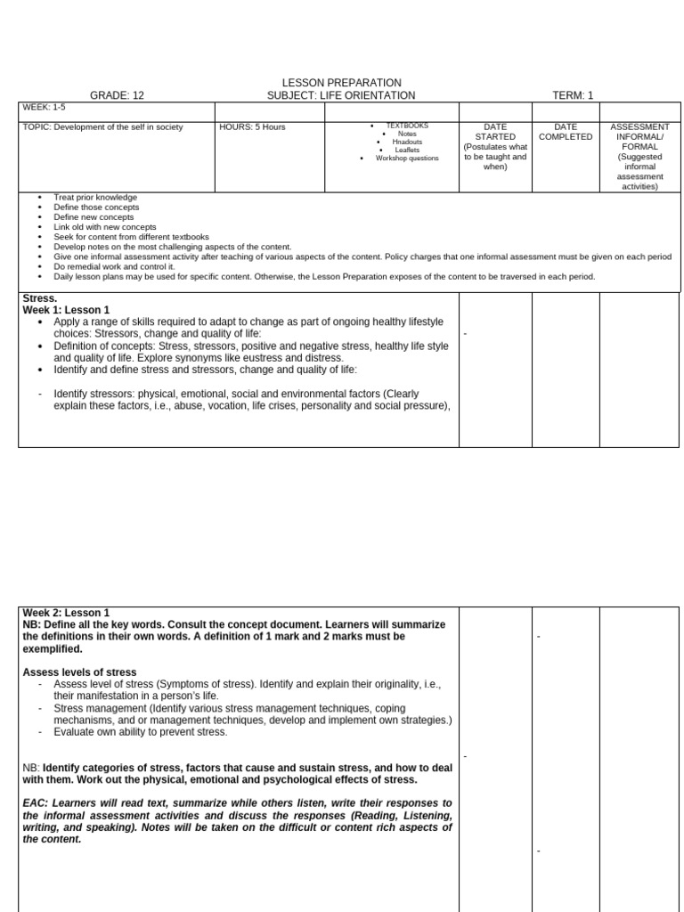 2023 Grade 12 Lesson Plans | PDF | Stress (Biology) | Educational ...