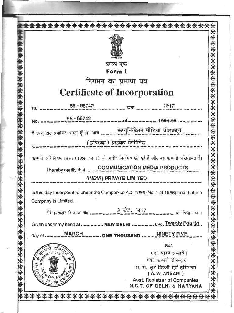 Certificate of Inc | PDF