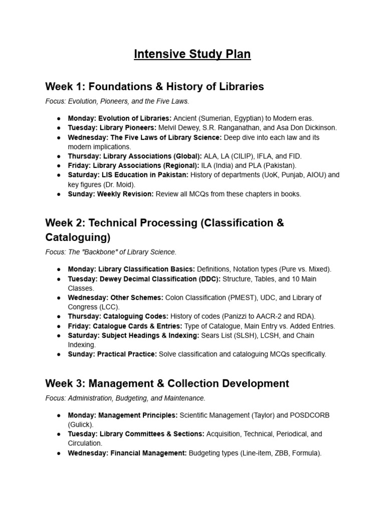 Intensive Study Plan (1) | PDF | Library Cataloging And Classification ...