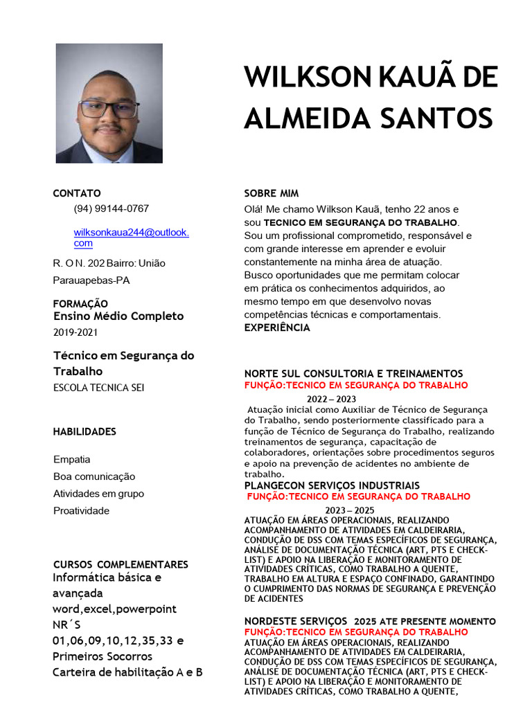 Wilkson Kaua de Almeida Santos 2026 Tecnico | PDF | Segurança e saúde ...