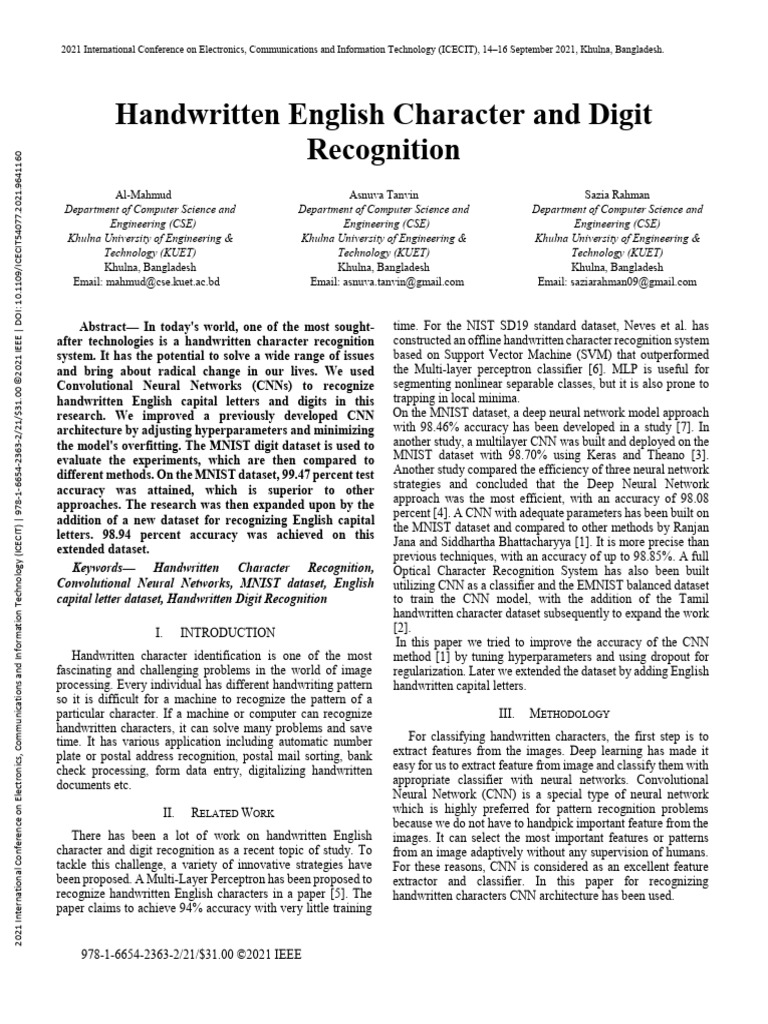Handwritten English Character and Digit Recognition | PDF | Machine ...
