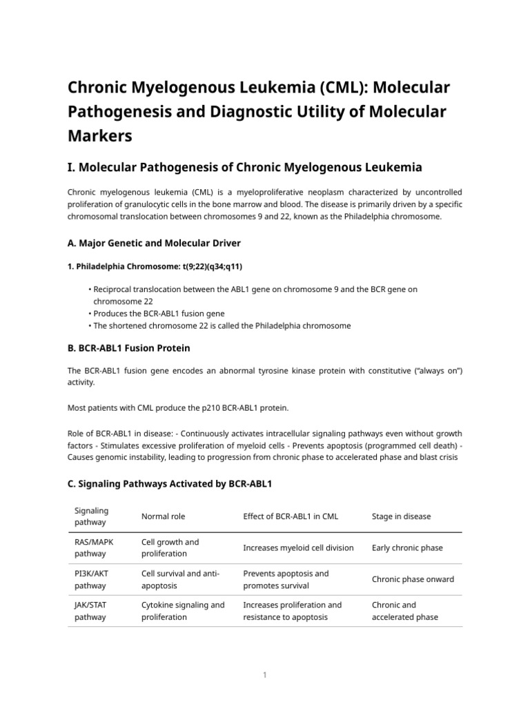 Chronic Myelogenous Leukemia Molecular Pathogenesis and Markers ...