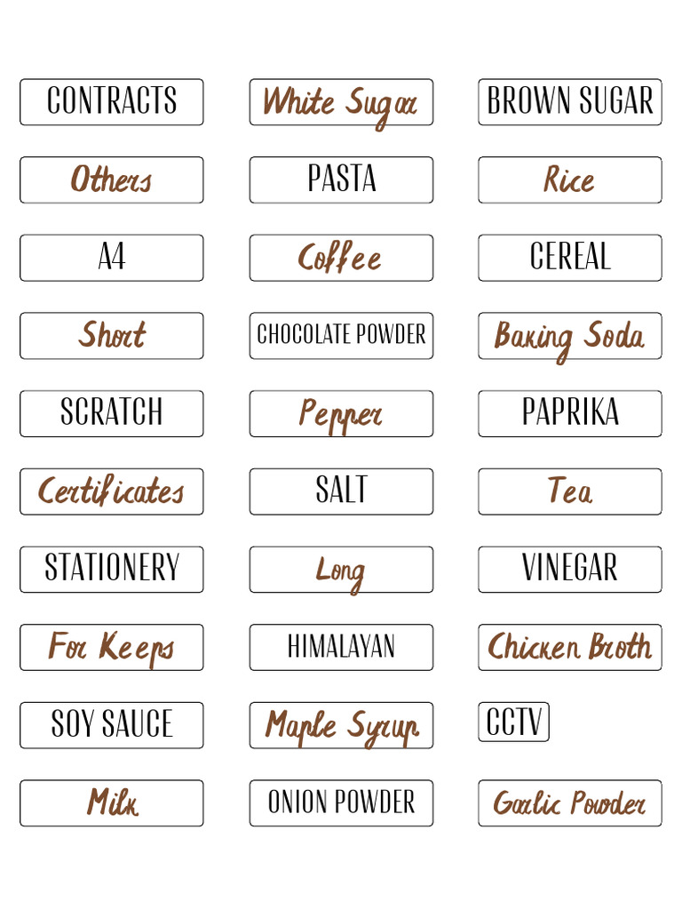 Pantry Rectangle Sheet Labels in Black and White Brown Simple Style | PDF