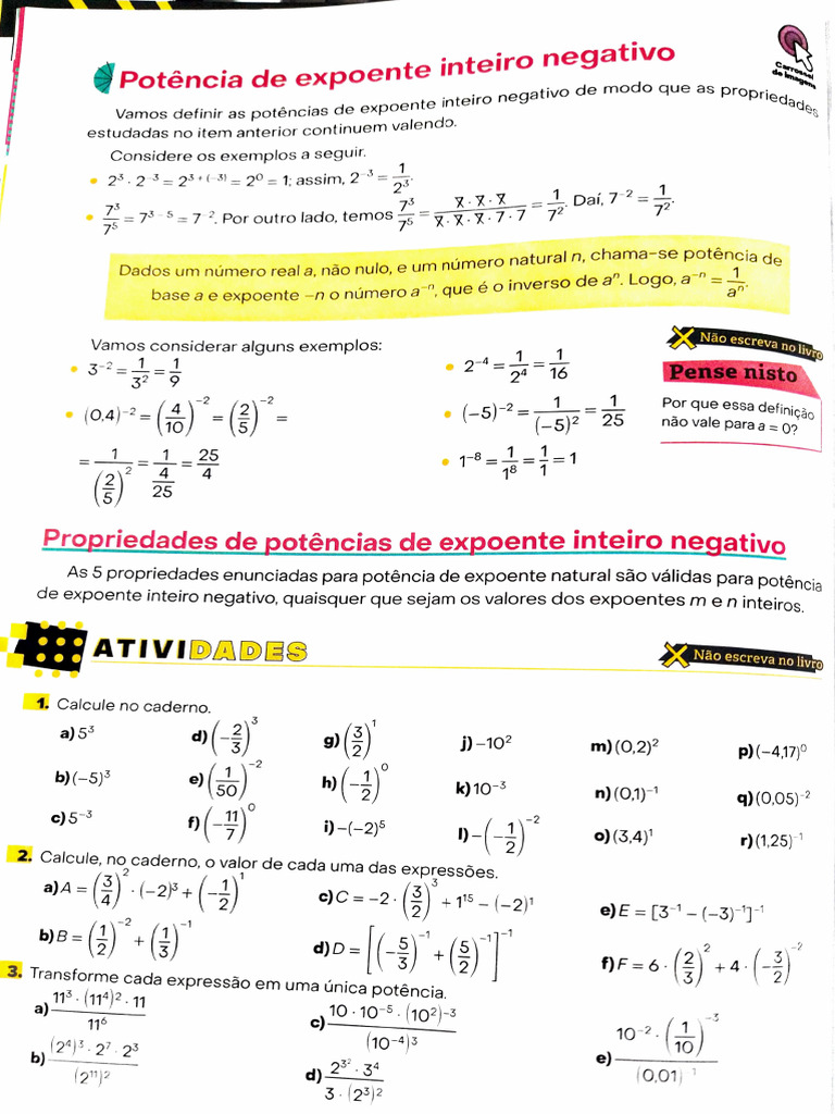 Potência de Expoente Negativo | PDF | Exponenciação | Matemática