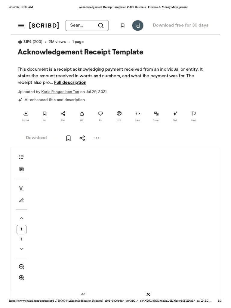 Acknowledgement Receipt Template _ PDF _ Business _ Finance & Money ...