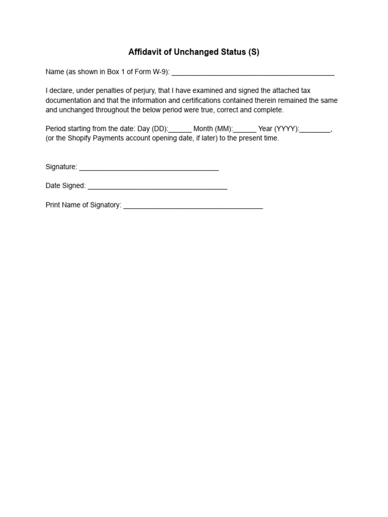Affidavit of Unchanged Status S | PDF
