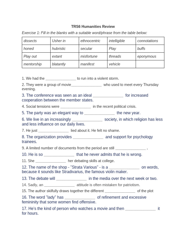 Humanities Part 1 Vocab Review | PDF