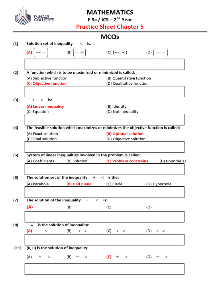 Math Practice Sheet P 2 Ch.5 1 | PDF | Linear Programming ...
