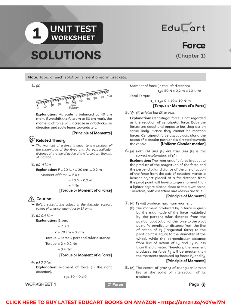ICSE 10 Physics Worksheet Solutions (26-27) | PDF | Torque | Refraction