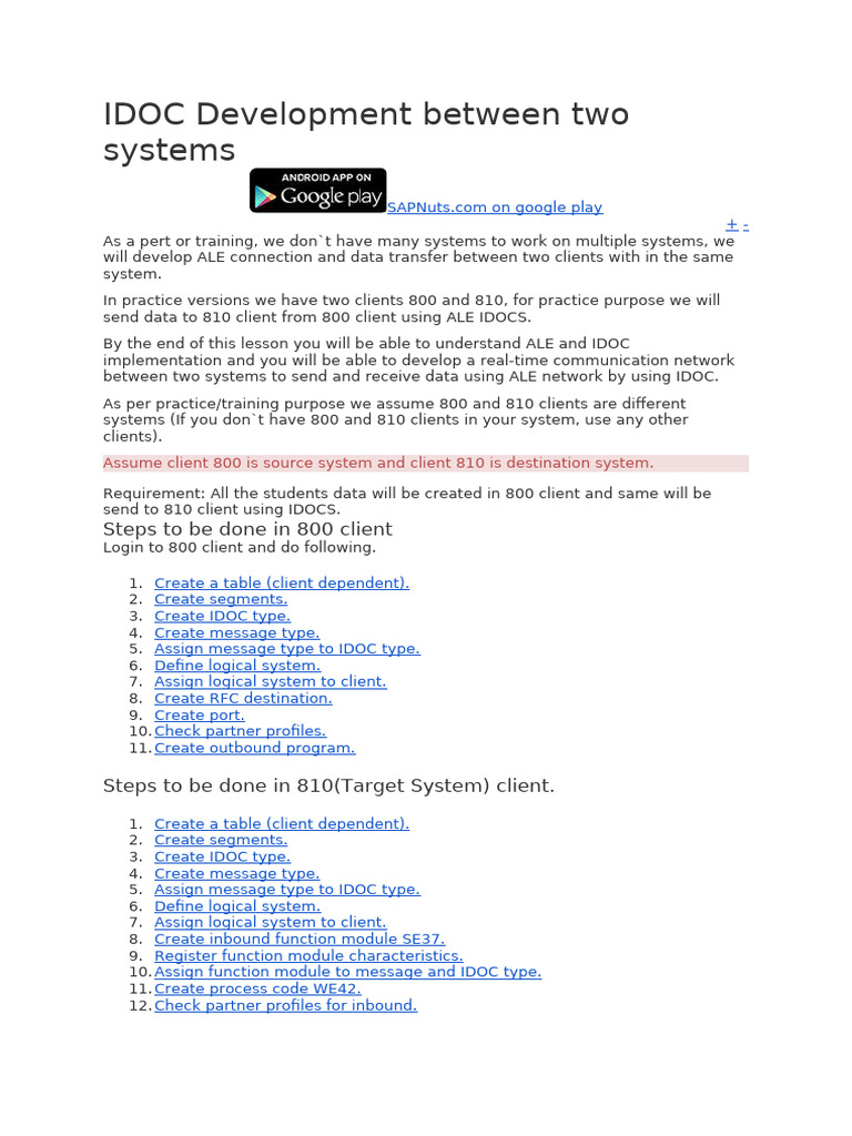 IDOC Development Between Two Systems | PDF | Software Engineering ...