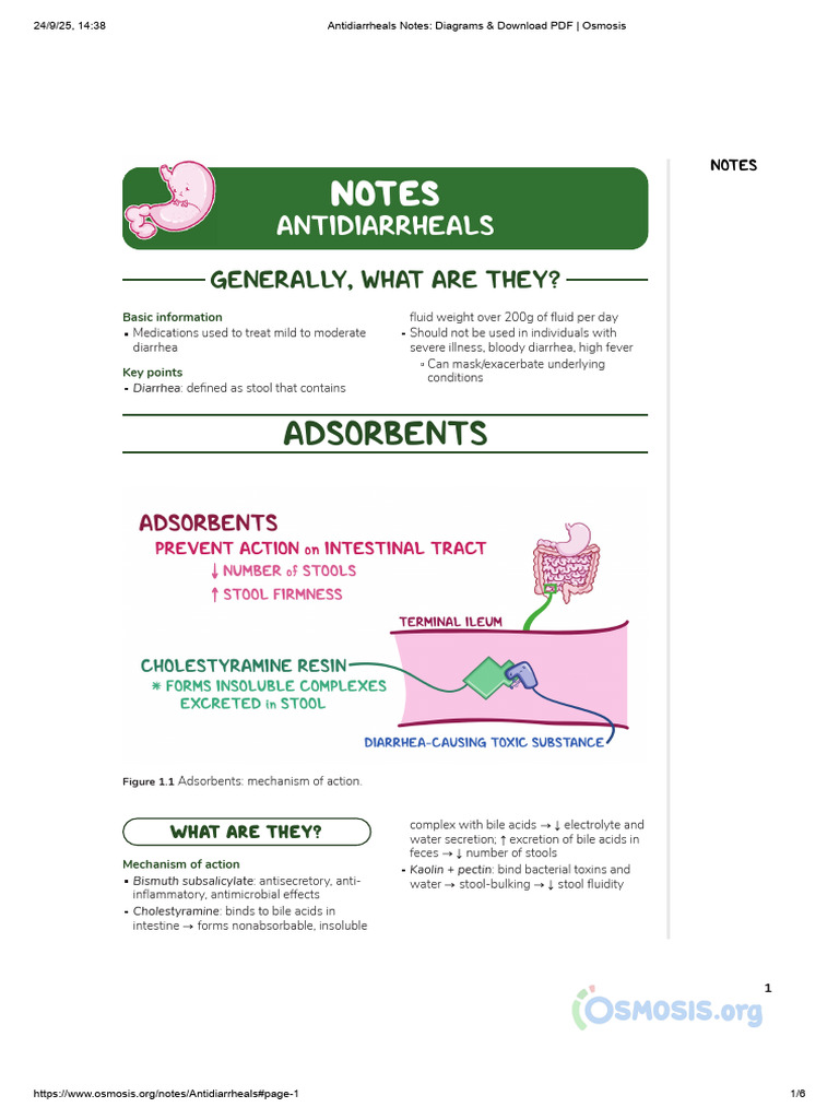 Antidiarrheals Notes_ Diagrams & Download PDF _ Osmosis | PDF ...
