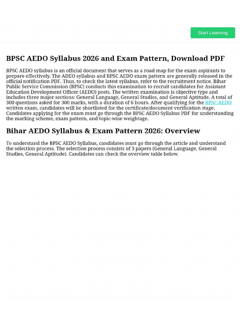 BPSC AEDO Syllabus 2026 and Exam Pattern, Download PDF | PDF