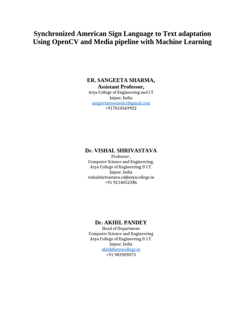 Synchronized American Sign Language to Text Adaptation Using OpenCV and ...