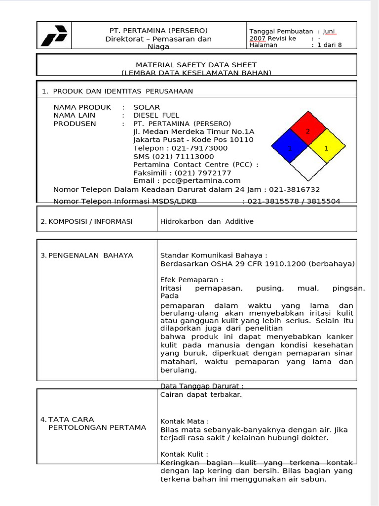 Dokumen.tips Msds Solar Pertamina | PDF