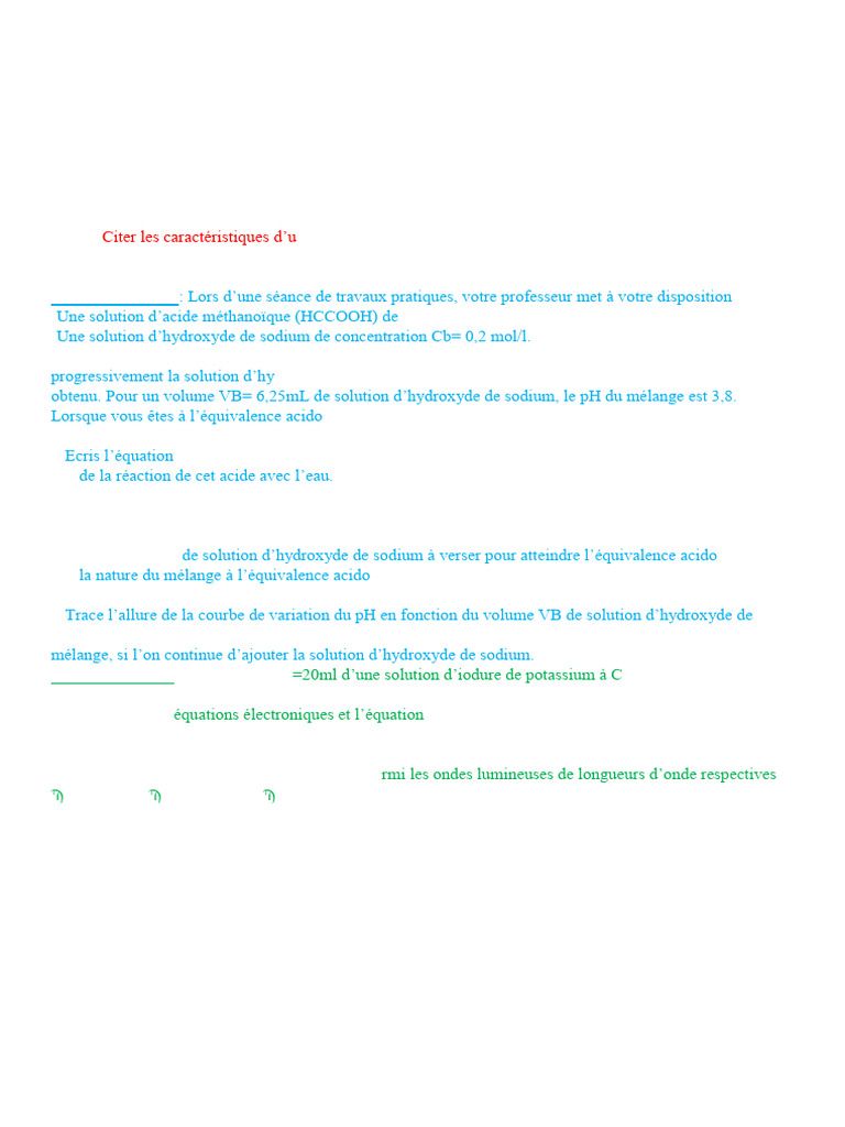Sujet de Chimie 2026 | PDF | Ph | Hydroxyde de sodium