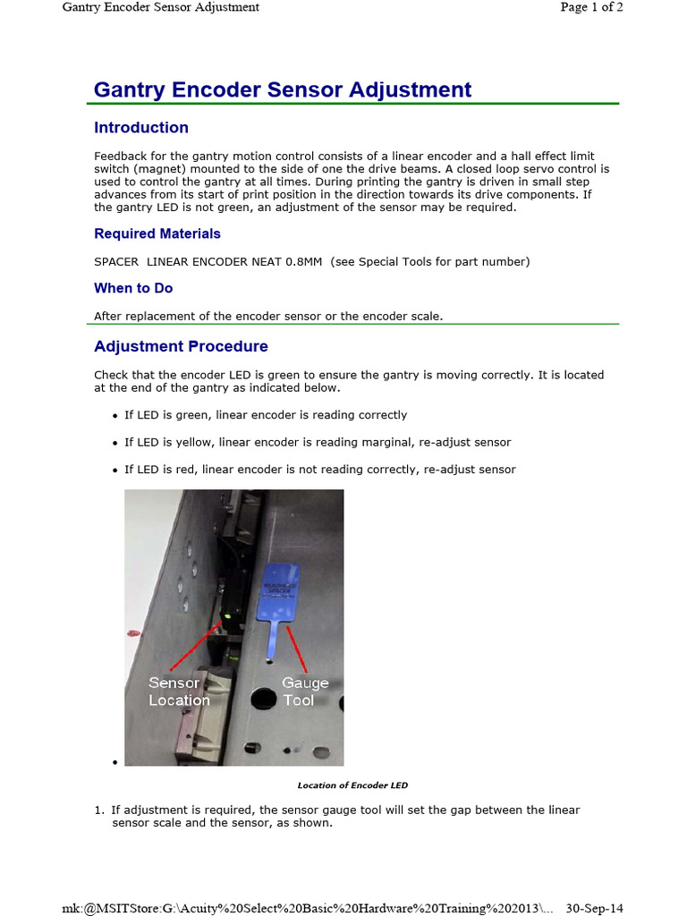 18 Gantry Encoder Sensor Adjustment | PDF