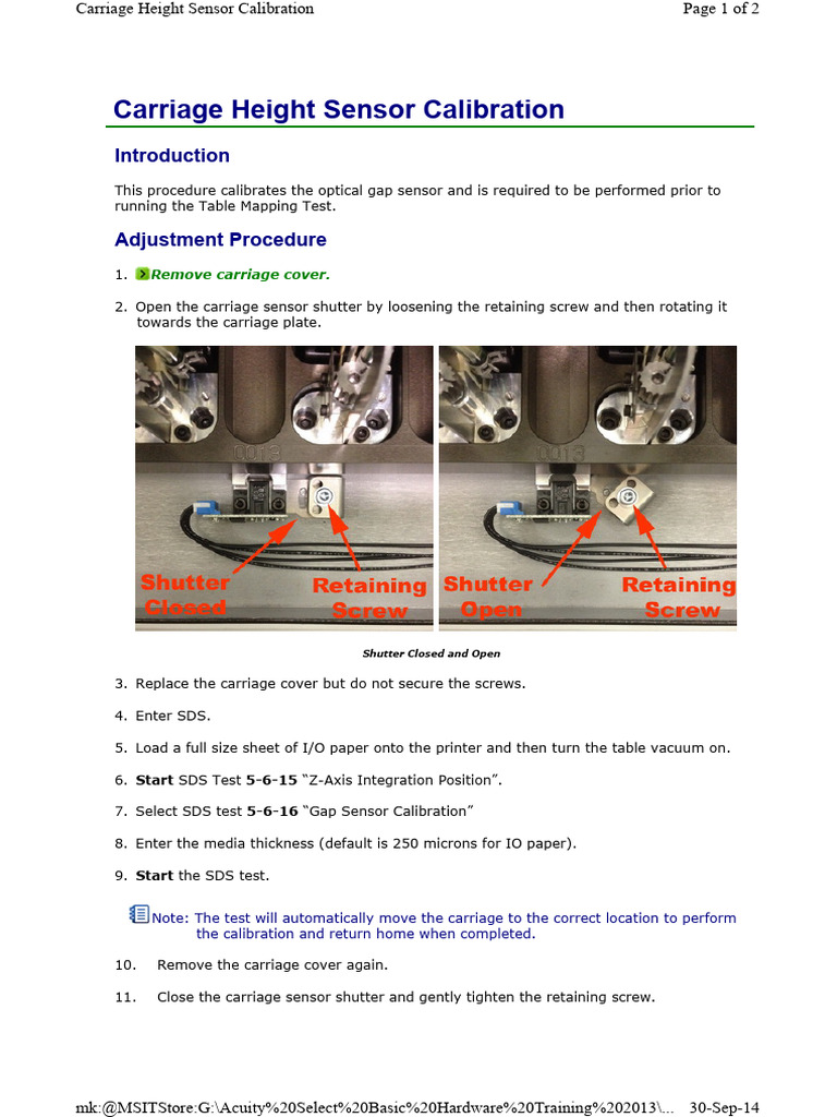 21 Carriage Height Sensor Calibration | PDF