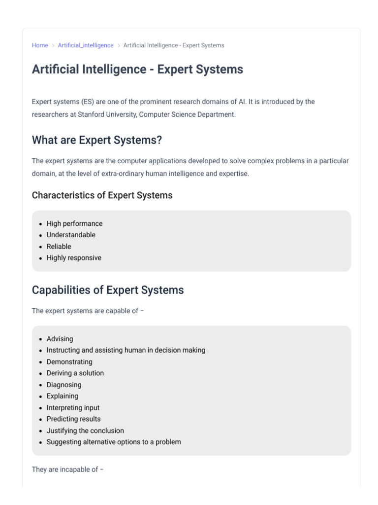 Artificial Intelligence - Expert Systems | PDF | Artificial ...