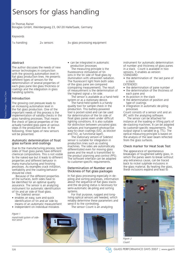 Sensors for Glass Handling | PDF | Glasses | Physical Sciences