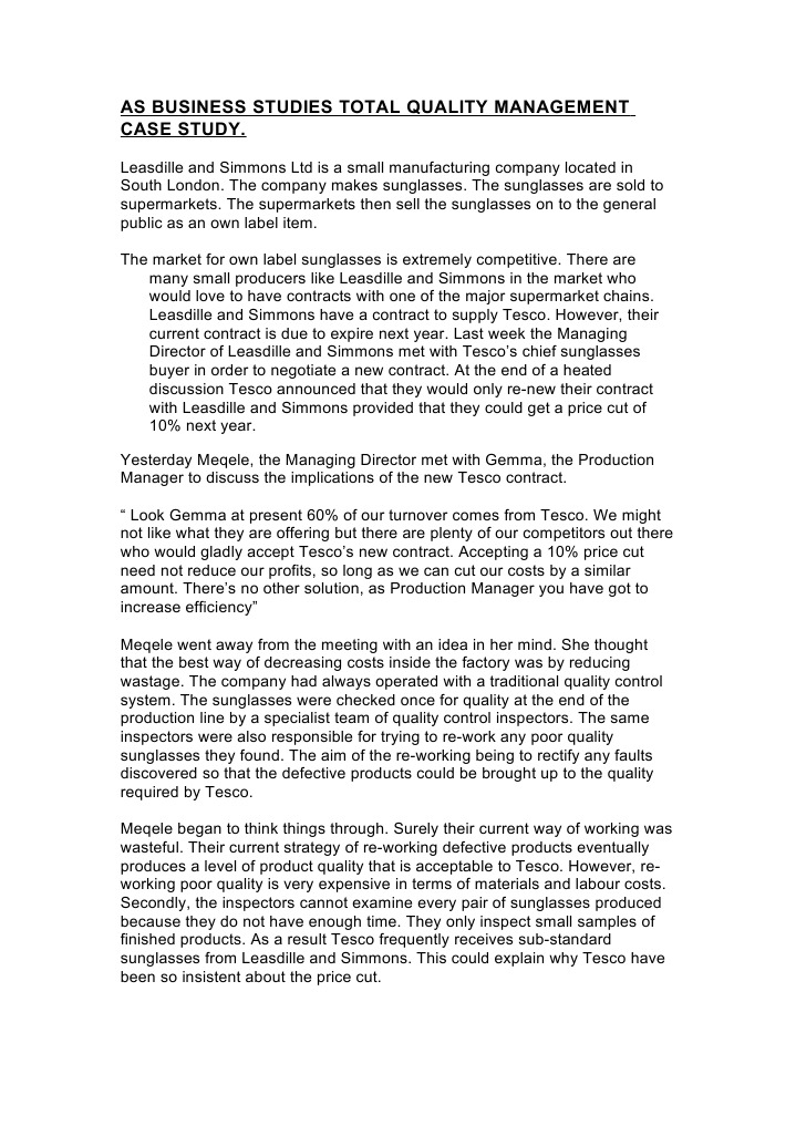 As Business Studies Total Quality Management Case Study | PDF | Career ...