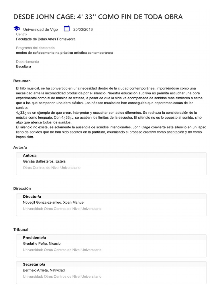 Desde John Cage_ 4' 33'' Como Fin de Toda Obra | PDF
