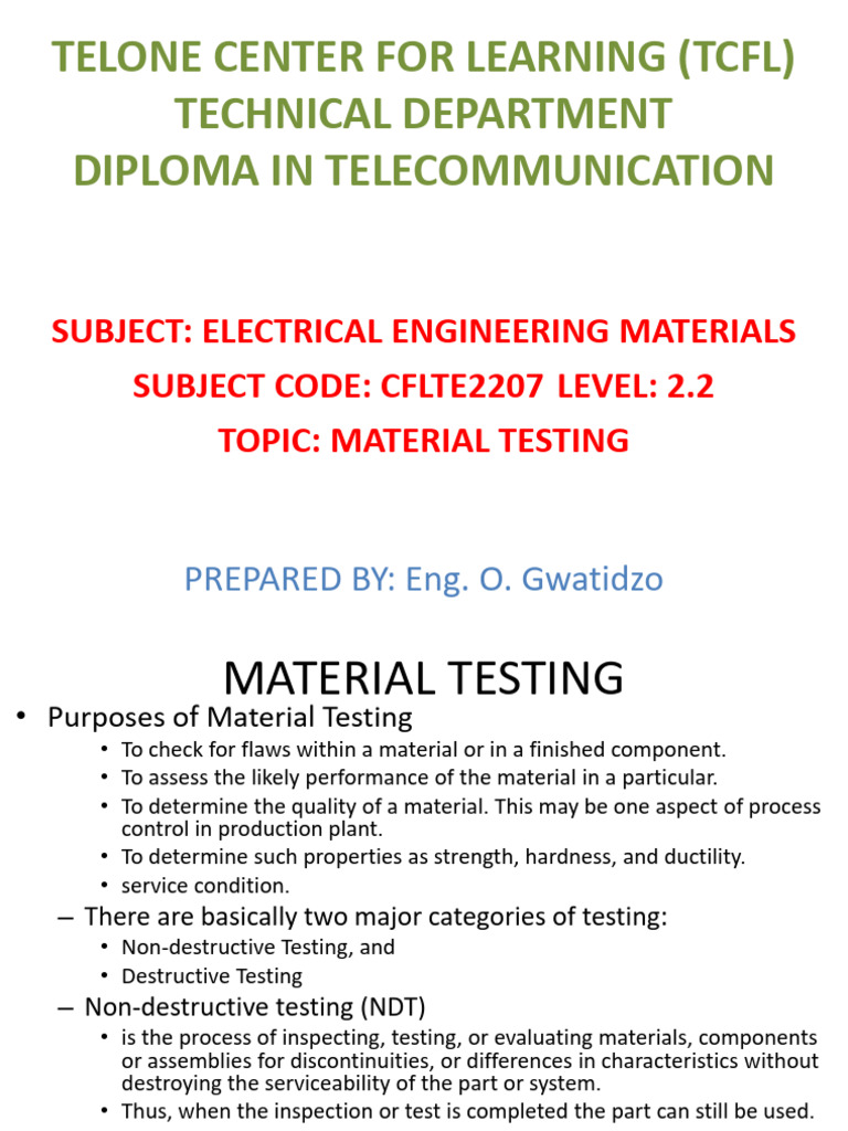 Te2207 NDT and DT Notes | PDF | Deformation (Engineering) | Ductility