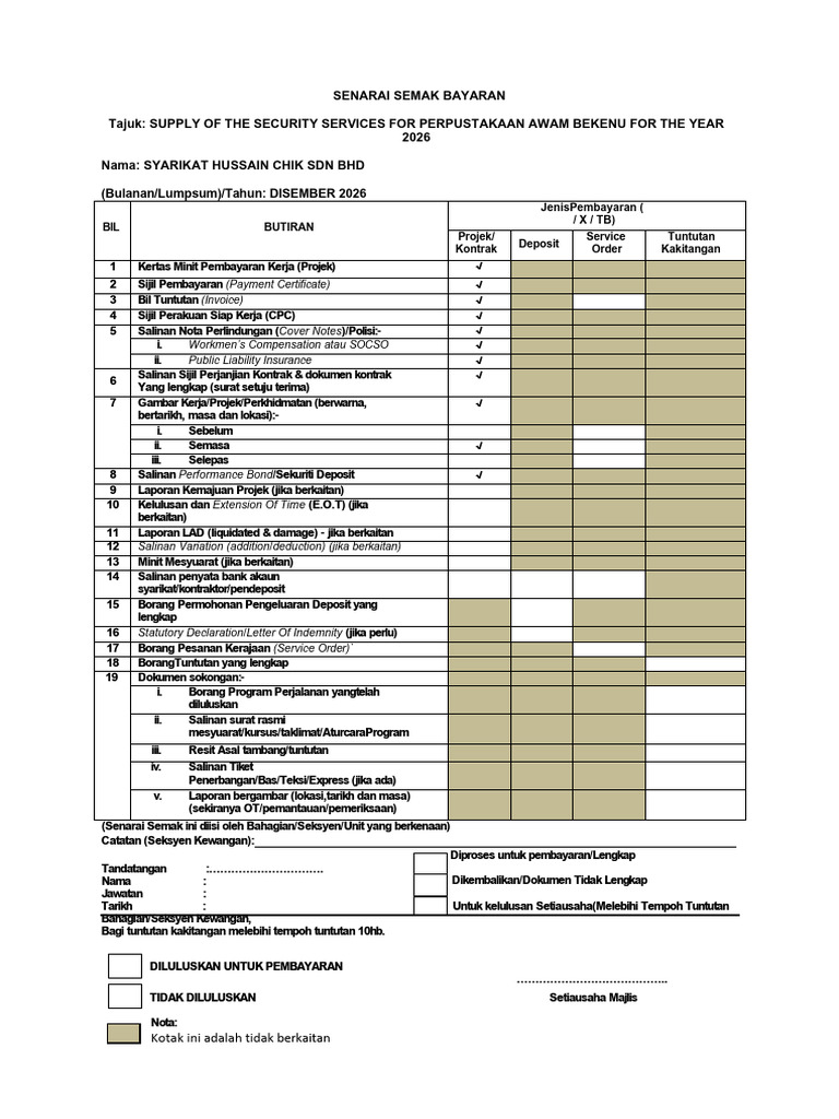 Lampiran 12 SENARAI SEMAK BAYARAN DISEMBER | PDF