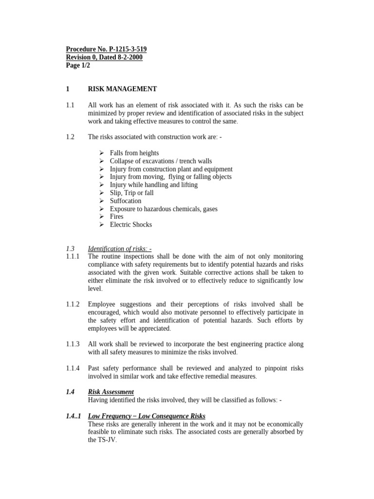 Risk Management Procedure | PDF | Risk | Risk Management