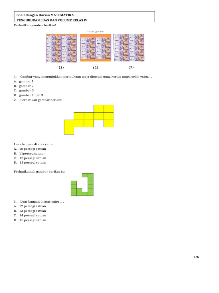 Soal Matematika Kelas 4 Pengukuran Luas Dan Volume Kurikulum Merdeka | PDF