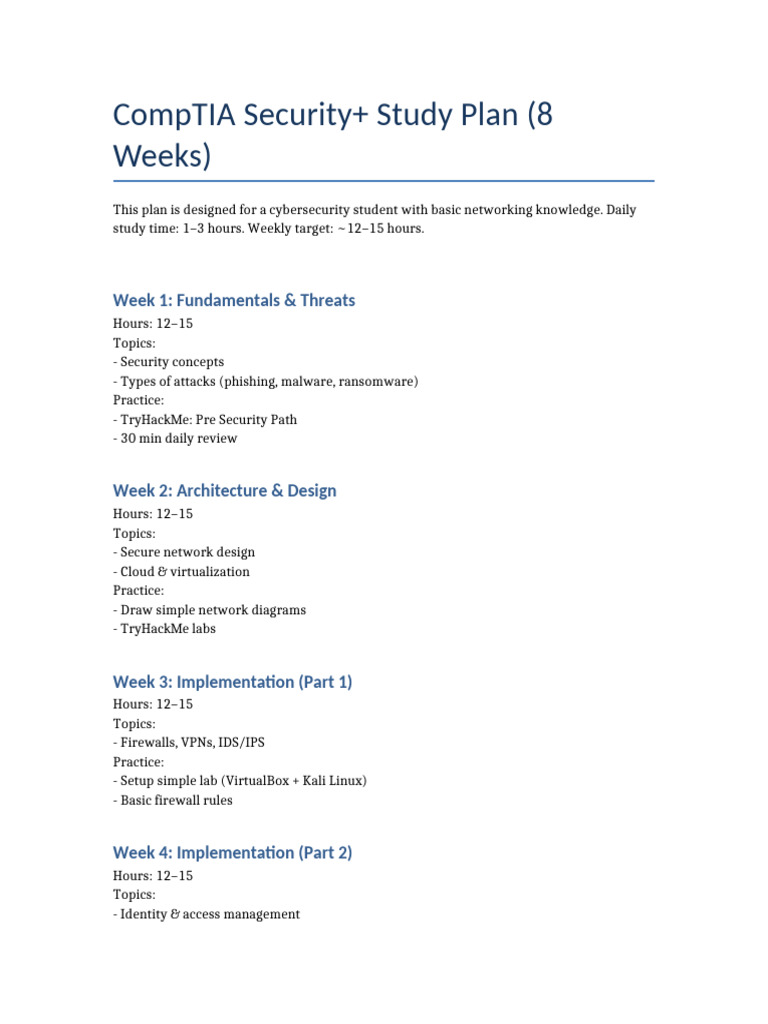 Security Plus Study Plan | PDF