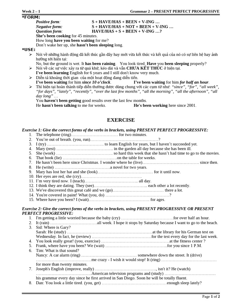 Week 2-1 Present Perfect Progressive | PDF