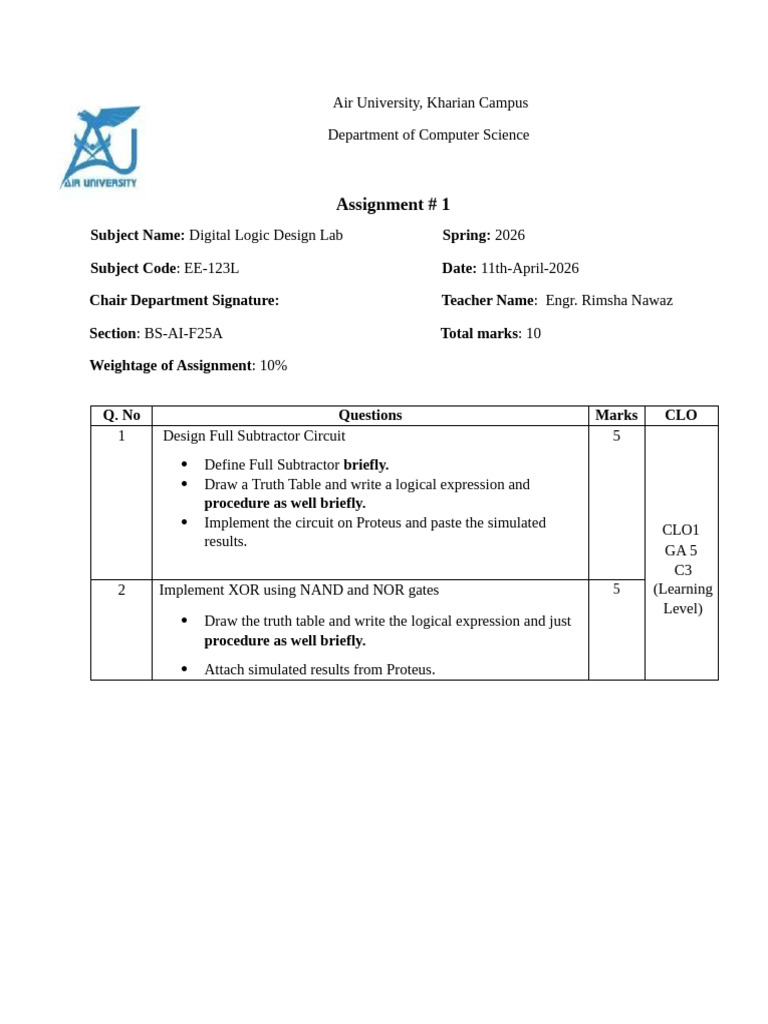 Assignment 1 Dld Lab | PDF