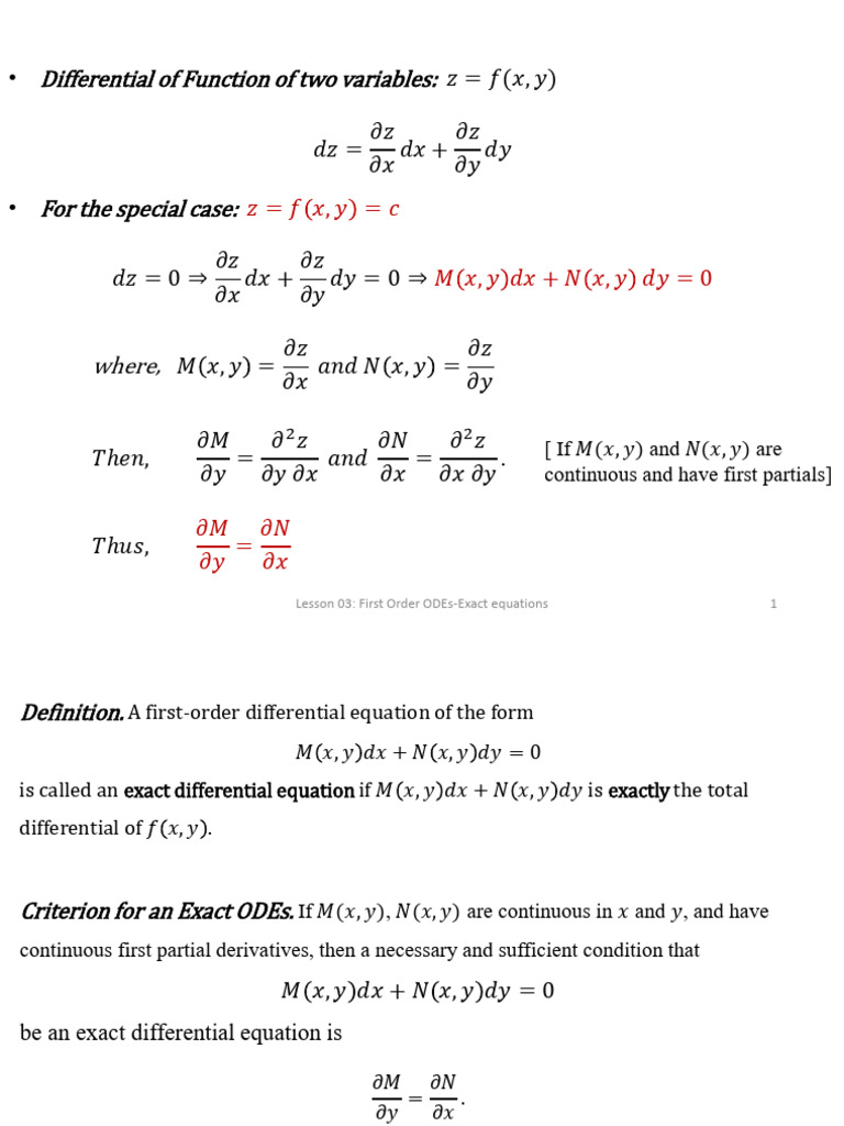 Lecture 04_First Order Exact ODES | PDF | Ordinary Differential ...