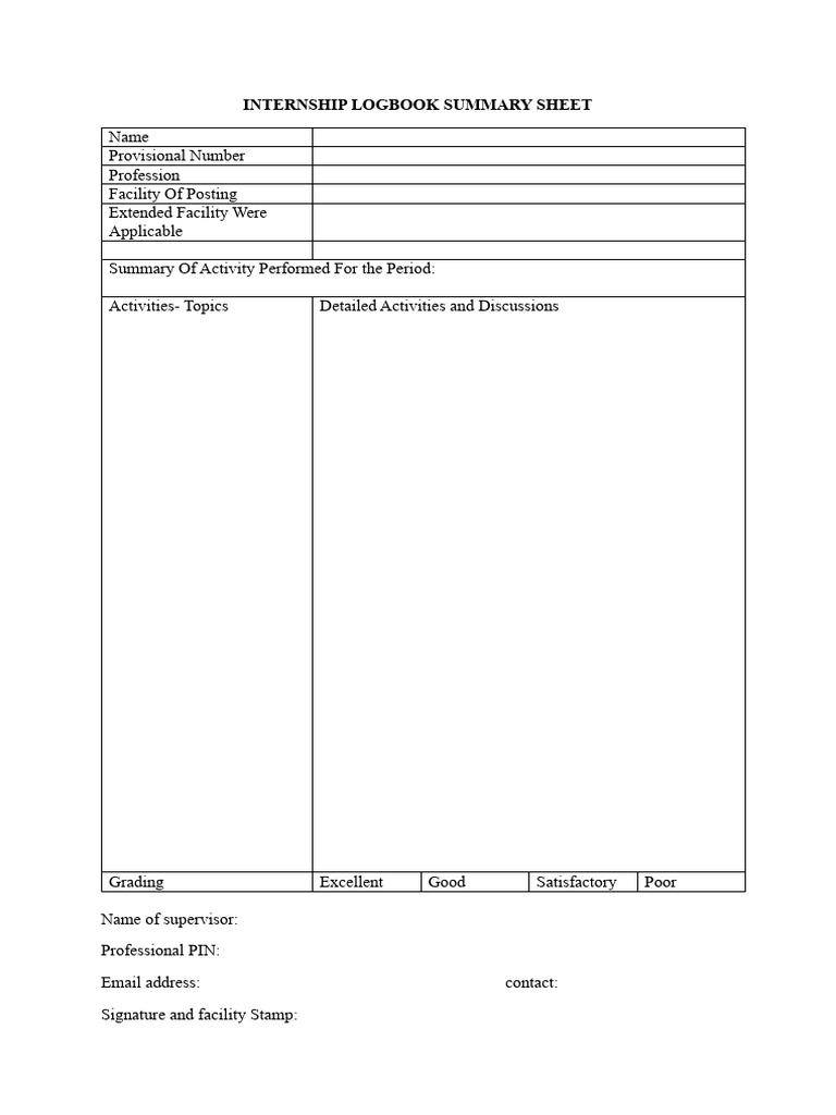 Internship Logbook Summary Sheet | PDF
