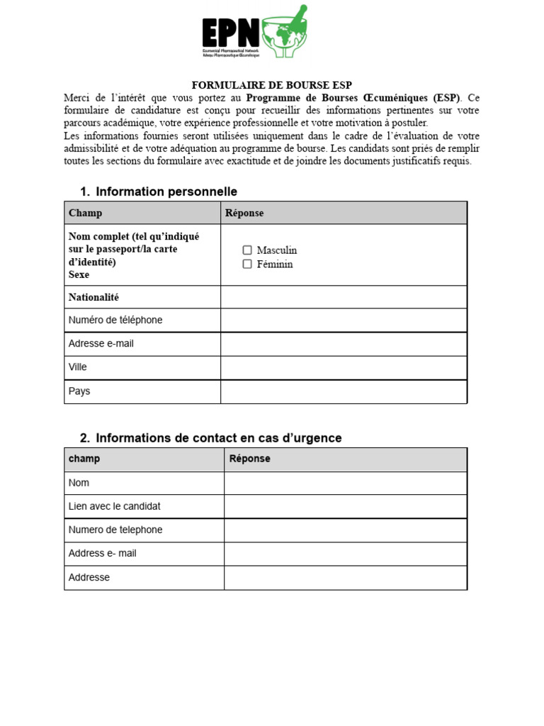 Esp Scholarship Form | PDF