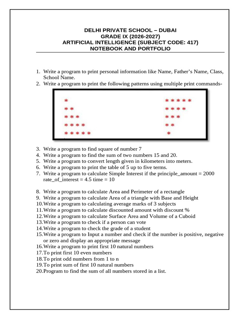 Grade 9 _ai Practical and Portfolio _2026-27 | PDF | Artificial ...