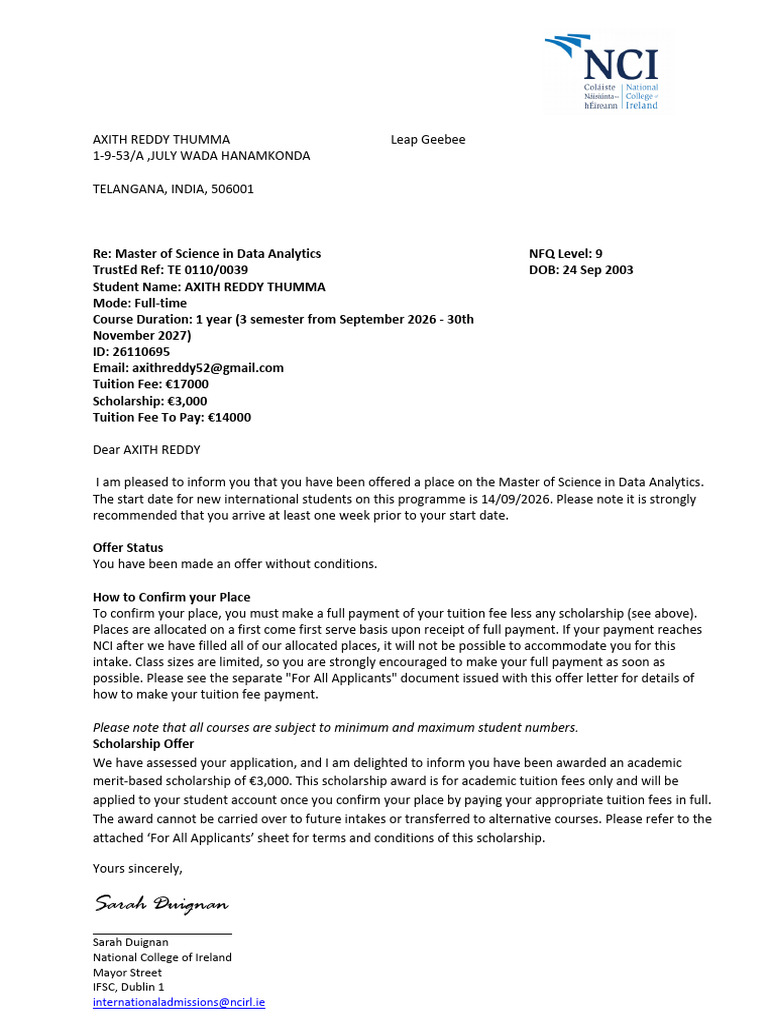Offer Letter_Reddy (1) | PDF