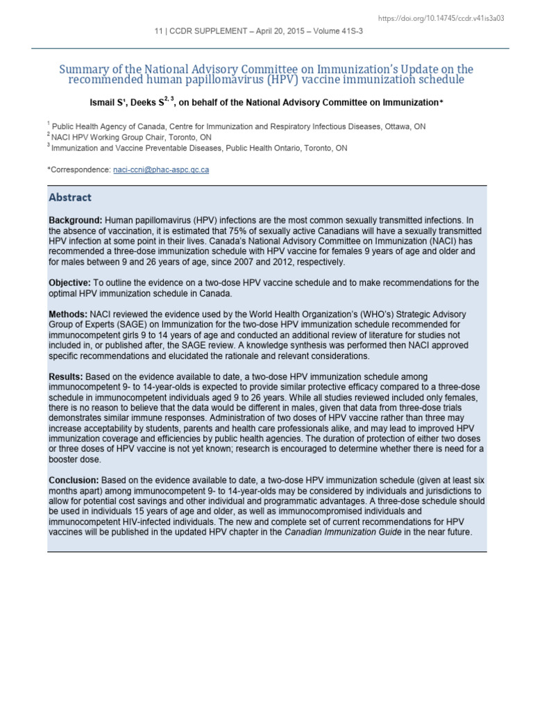Update on the recommended human papillomavirus (HPV) vaccine | PDF ...