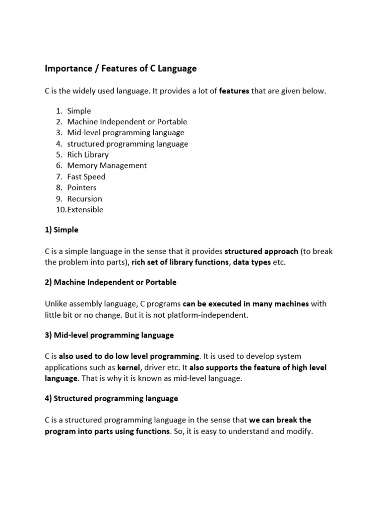 1.3 Importance Features of C Language | PDF | C (Programming Language ...