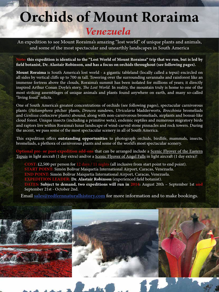 Orchids of Mount Roraima Expedition Itinerary | PDF | Organisms | Plants