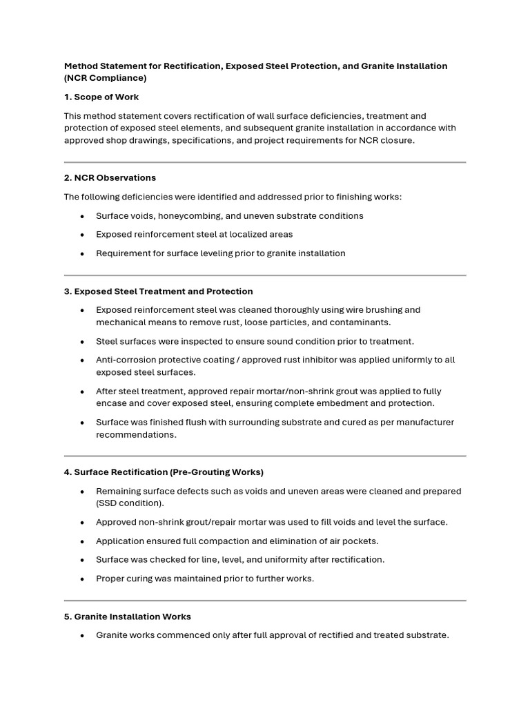 Method Statement for Rectification | PDF | Materials | Building Materials