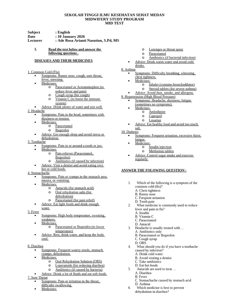Uas Sem 5 d3 Akbid Jan 2026 | PDF | Common Cold | Diarrhea