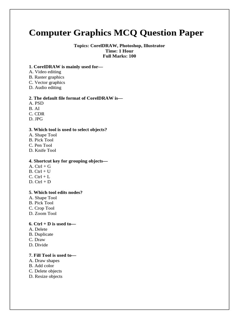 Computer Graphics MCQ Question Paper With Answer | PDF | Adobe ...
