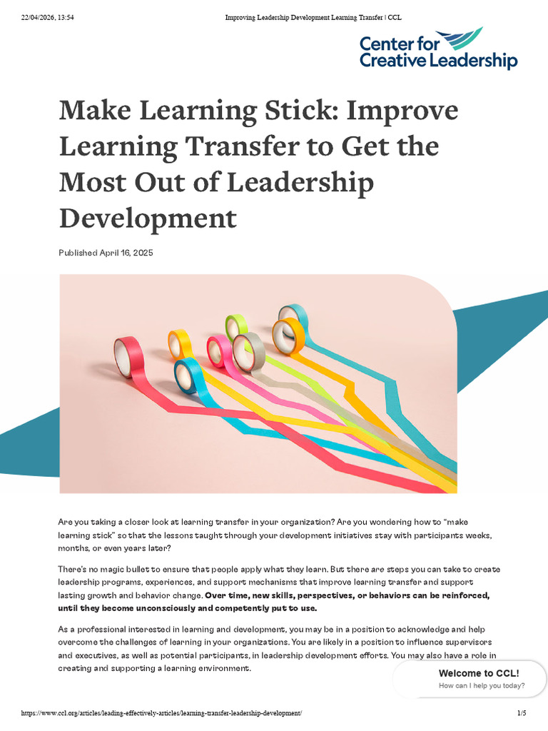 PDF Improving Leadership Development Learning Transfer _ CCL | PDF ...
