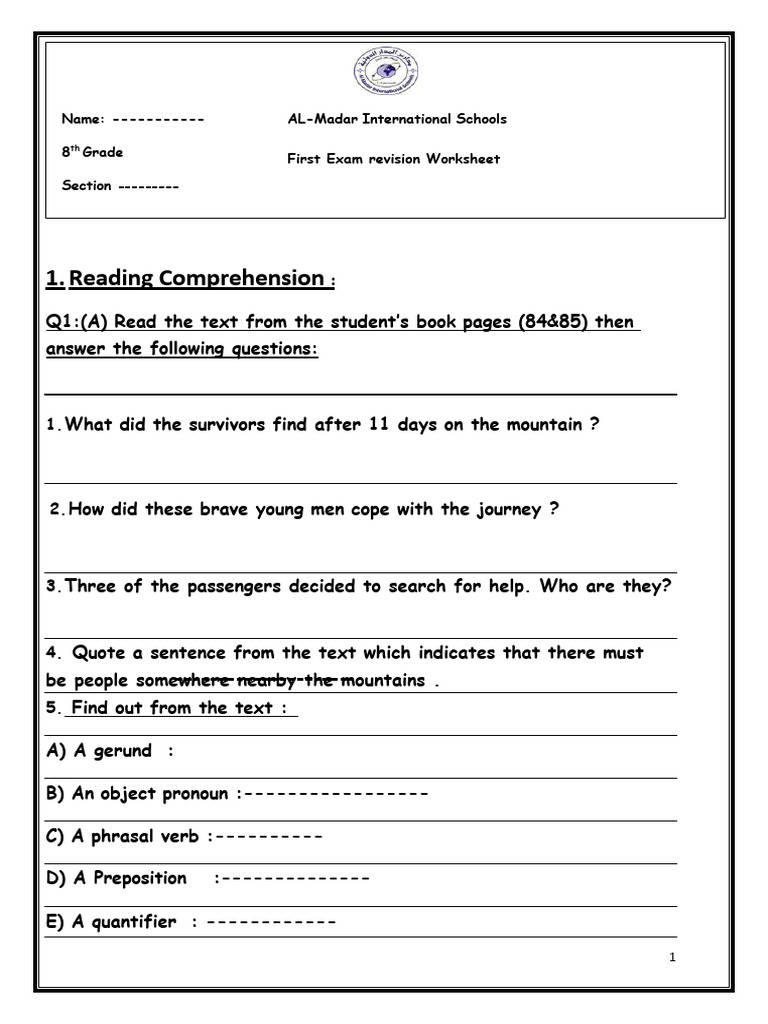 Revision Worksheet First 8th 2nd Sem 2026 | PDF | Linguistic Typology ...