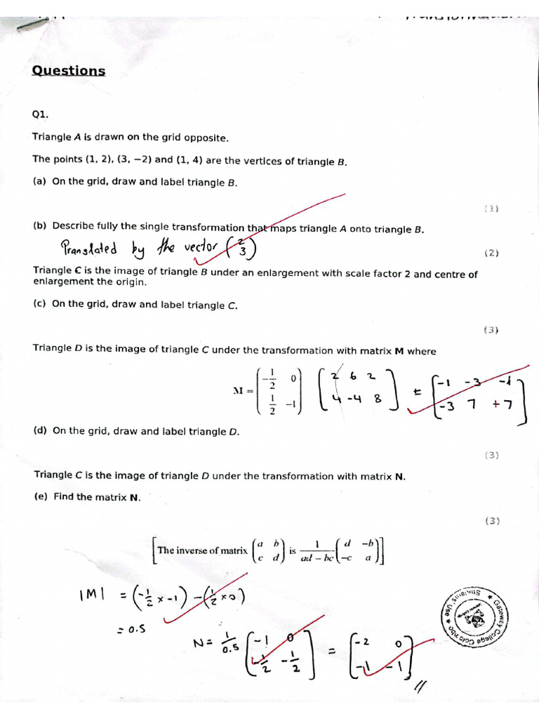 Matrix Transformation - Worksheet Answers | PDF